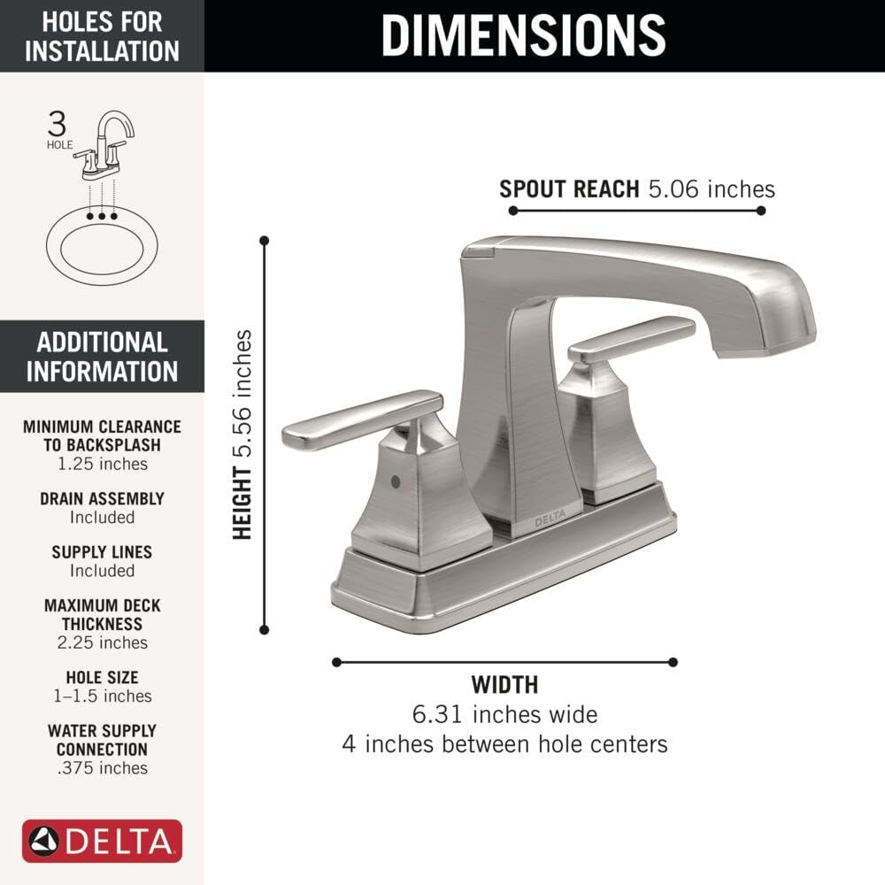Delta Faucet Ashlyn Centerset Bathroom Faucet, Brushed Nickel Bathroom Sink Faucet, 2 Handle Bathroom Faucet, Diamond Seal Technology, Metal Drain Assembly, Stainless 2564-SSMPU-DST
