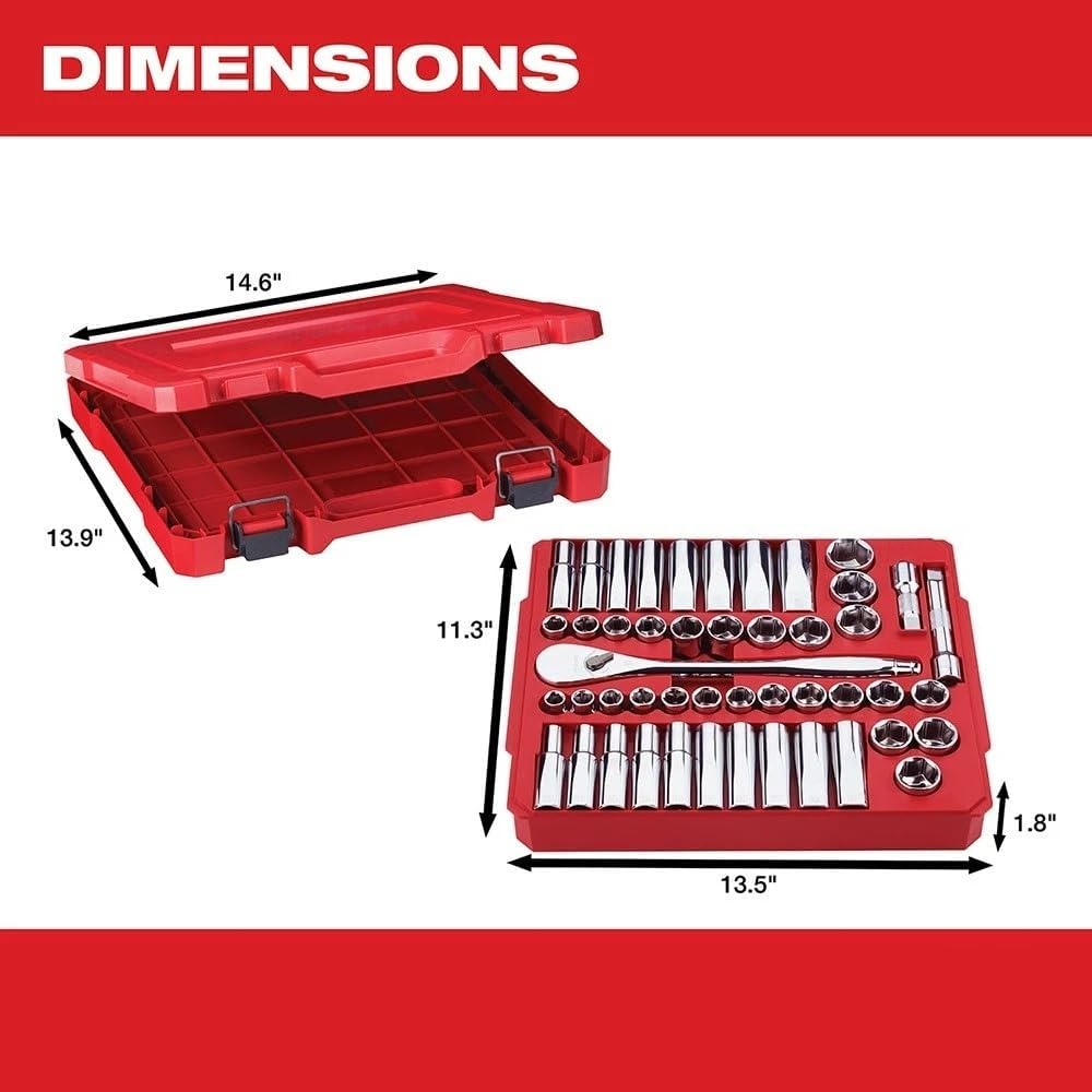 47PC 48-22-9010 for Milwaukee 1/2' Socket Wrench Set Silver - SAE & Metric