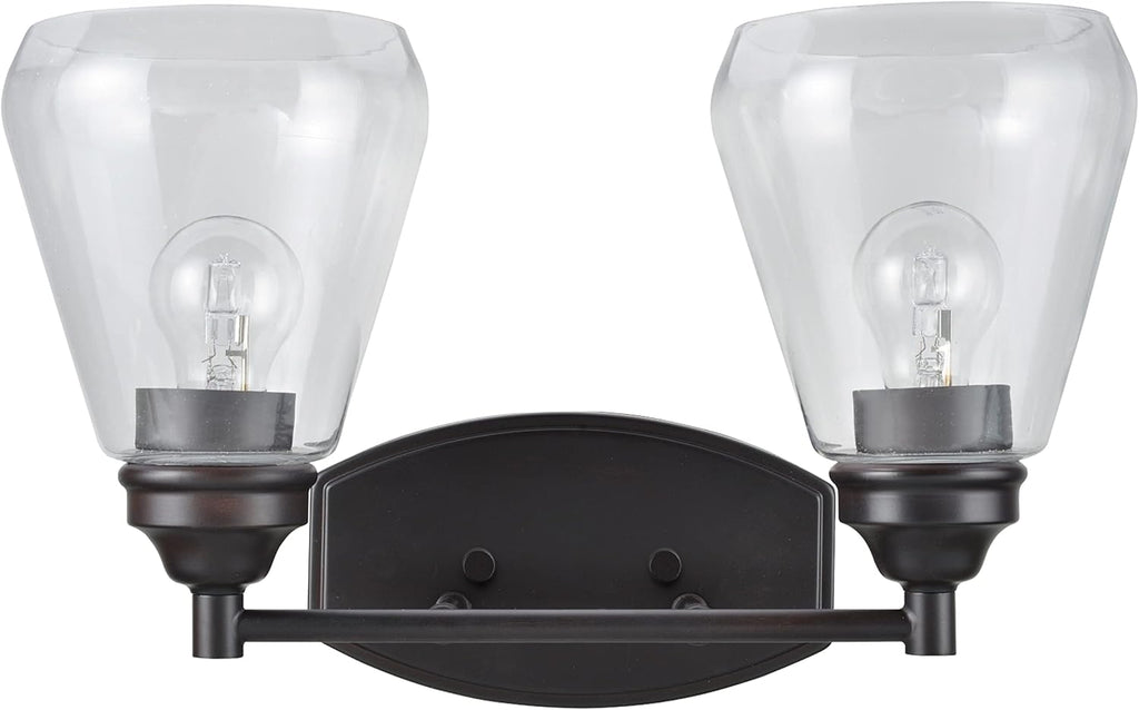 Aspen Creative 62120-2, Two-Light Metal Bathroom Vanity Wall Light Fixture, 16' Wide, Transitional Design in Oil Rubbed Bronze with Clear Glass Shade