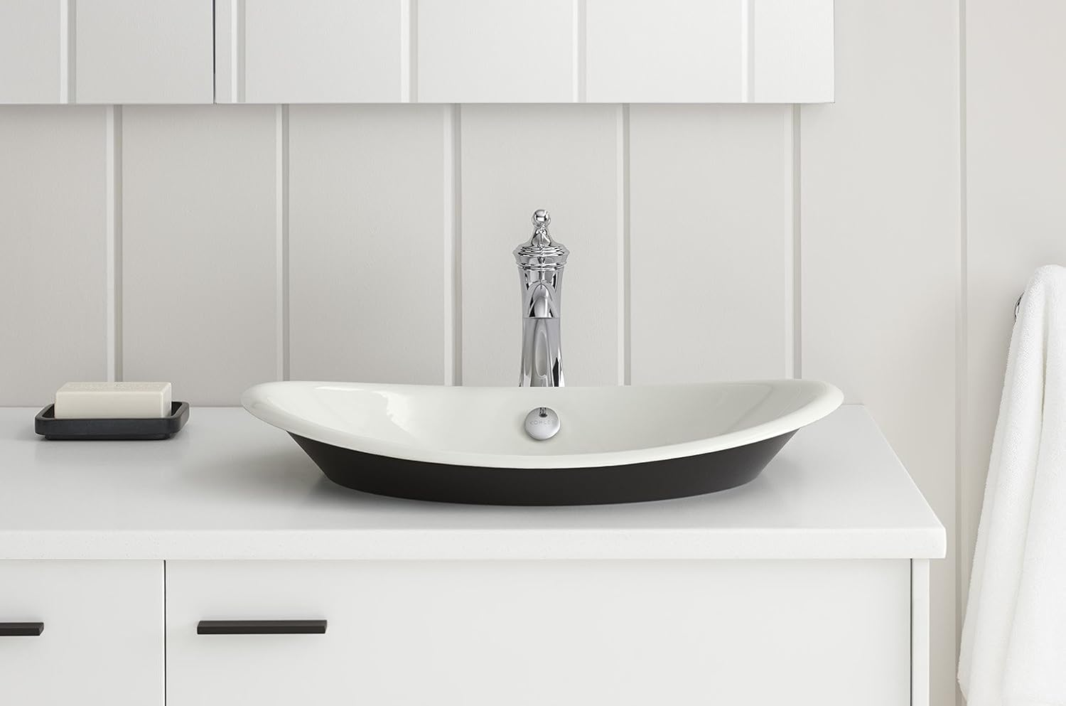 KOHLER K-5403-P5-G9 Iron Plains Wading Pool Oval Bathroom Sink with Iron Black Painted Underside, Sandbar