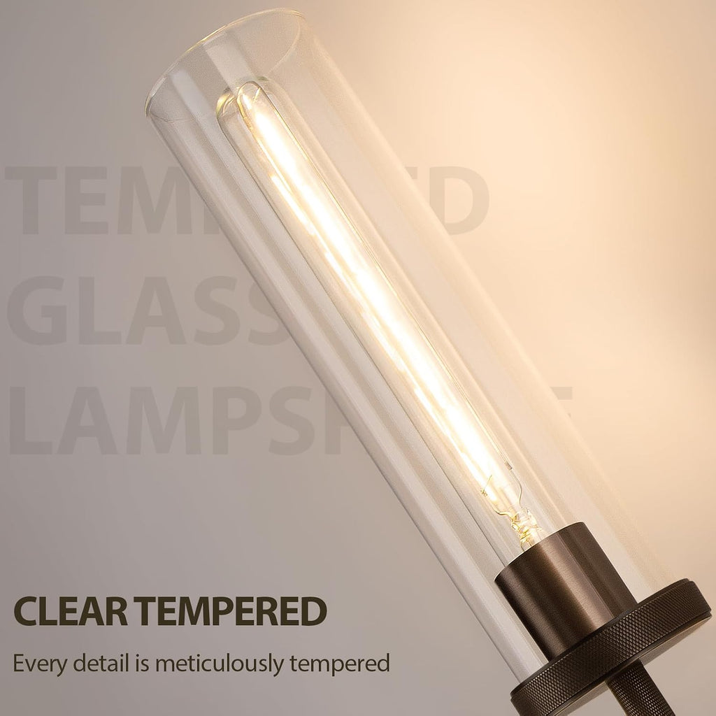 19.5' Knurled Brass Wall Sconce with Clear Glass Tube, Bronze Bathroom Vanity Light Fixtures, Modern Lamp Lighting for Bedroom, Living Room, Hallway, Staircase, Mirror, Kitchen