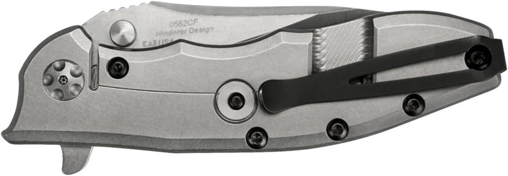 Zero Tolerance 0562CF Hinderer Slicer Folding Knife; 3.5' CPM-20CV Stonewashed and Satin Steel Blade, Carbon Fiber Front Handle, KVT Ball-Bearing Opening, Frame Lock and Reversible Pocketclip; 5.5 OZ…