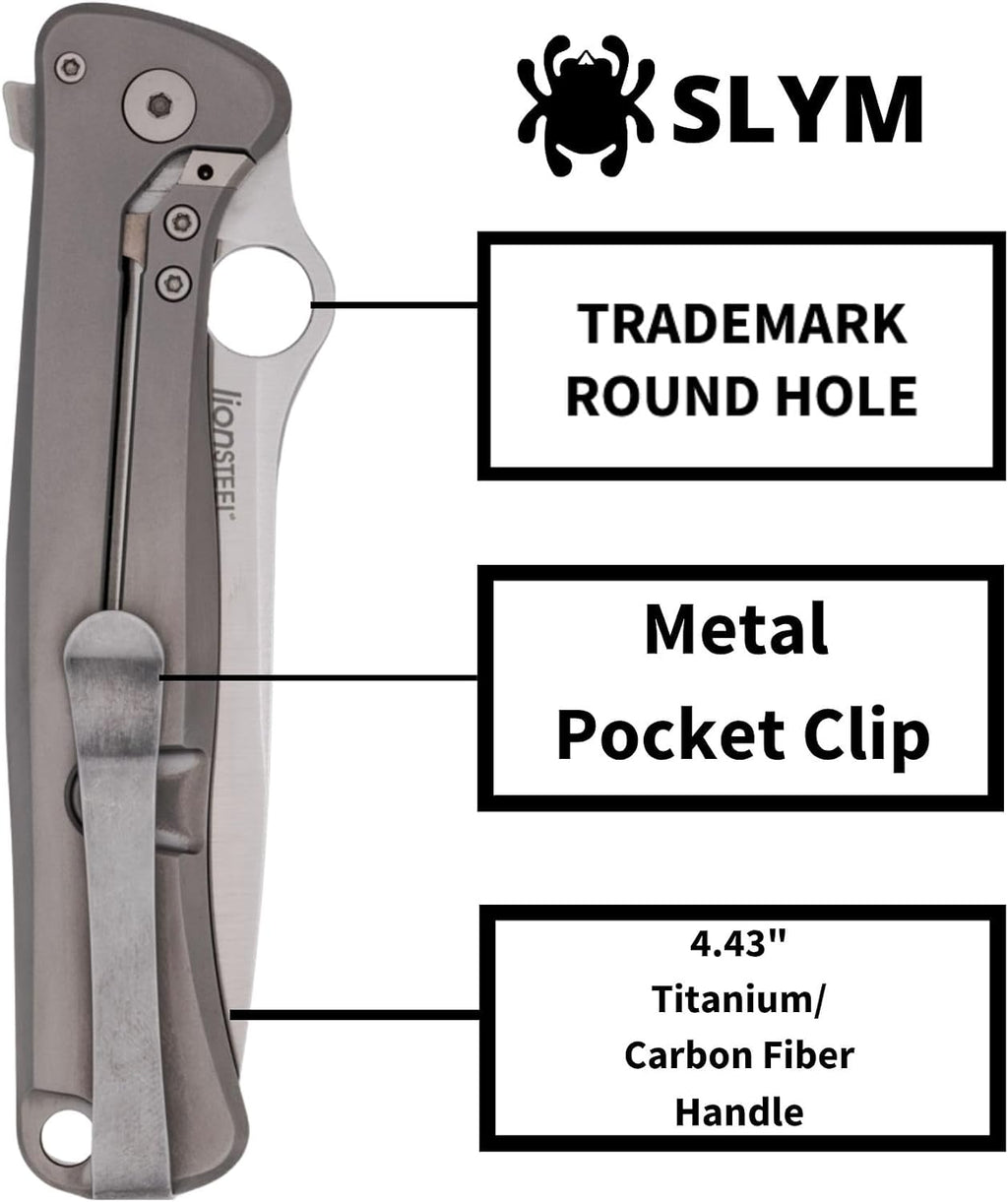 Spyderco Slym Ultralight Folding Knife - M390 Steel Blade with Titanium/Carbon Fiber Handle, R.I.L Lock, PlainEdge - C271TIP