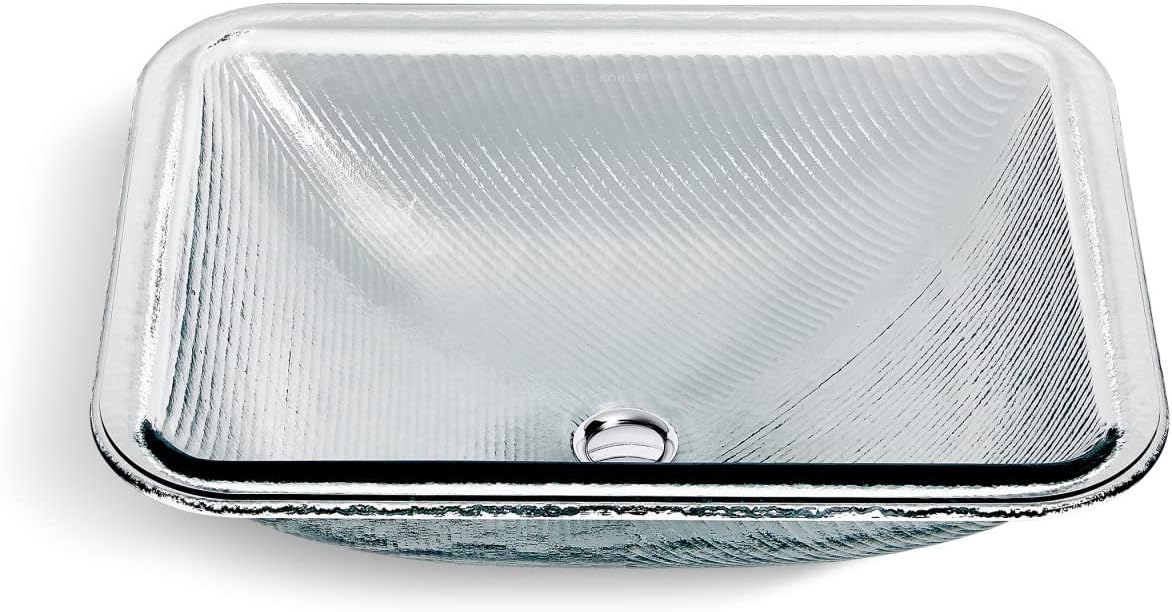 KOHLER K-28823-B11 ARTIST EDITIONS Yepsen Collection Glass Undermount Bathroom Sink 17'' x 13''Rectangle Basin Ice