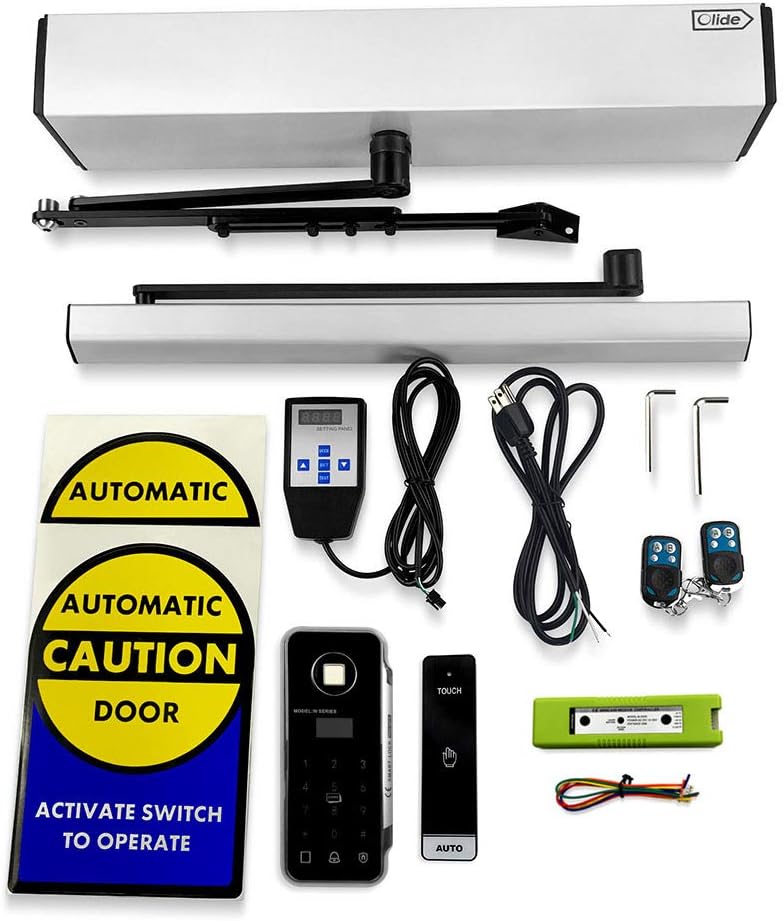 Olideauto DSW120 Automatic Swinging Open and Close Door Intelligent Access Control System with Wireless Long Push Panel and Fingerprint Scanner Password and Card Reader Keypad