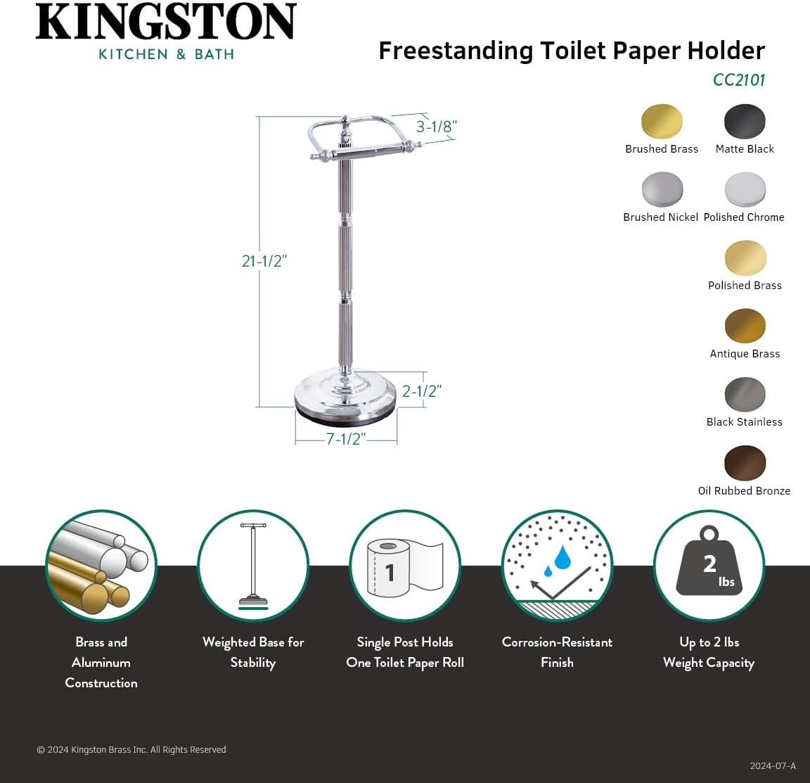 Kingston Brass CC2103 Georgian Pedestal Paper Holder, Antique Brass 21-1/2'