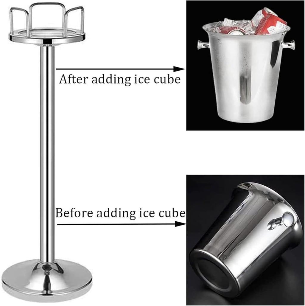 Ice Bucket with Stand Stainless Steel Standing Ice Cube Container, Wine Bucket on Stand Gold Ice Bucket for Party Wine Beer Club Bar