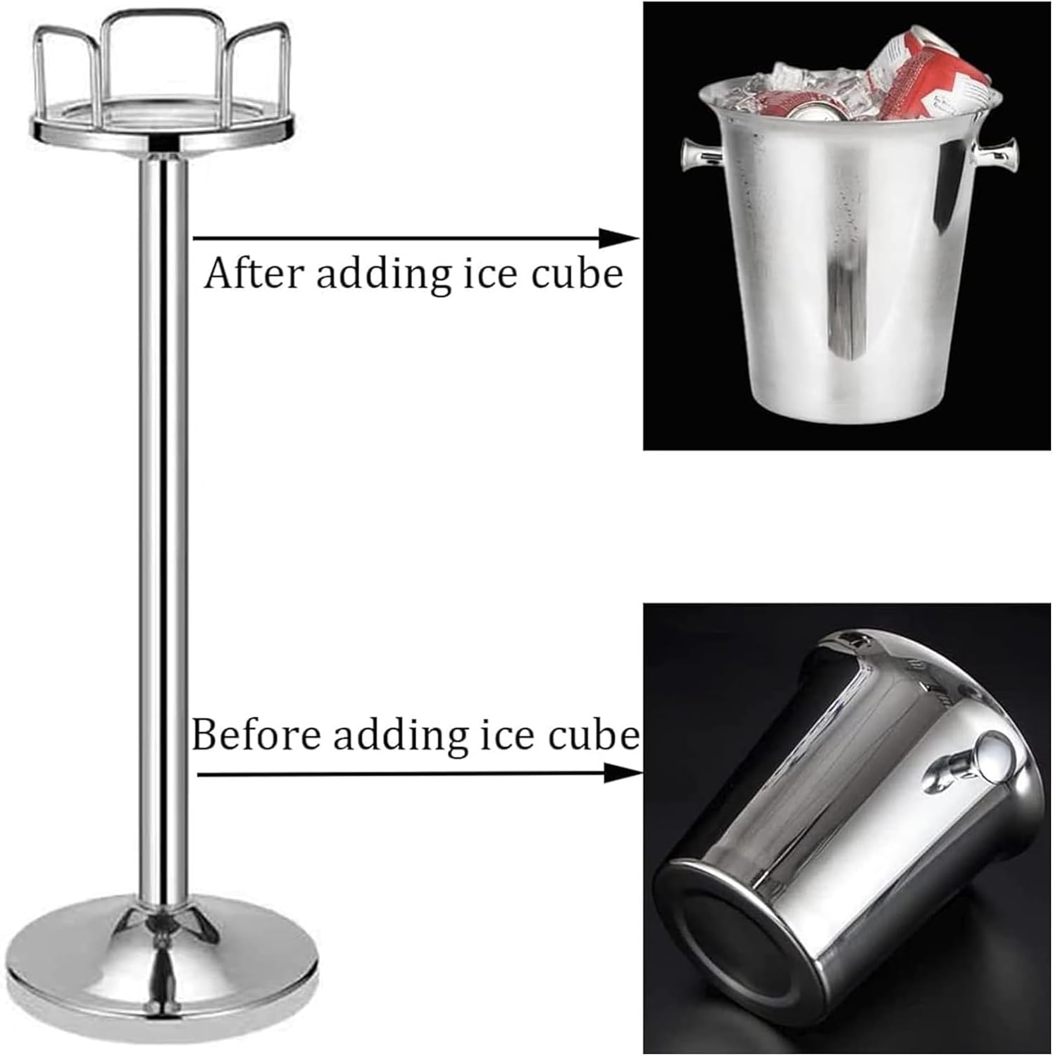 Ice Bucket with Stand Stainless Steel Standing Ice Cube Container, Wine Bucket on Stand Gold Ice Bucket for Party Wine Beer Club Bar