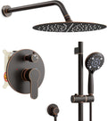 SR SUN RISE 12 Inch Oil Rubbed Bronze Shower System, Wall-Mount Adjustable 16-Inch Slide Bar with 6-Function Hand Shower Faucet Included Valve and Trim Kit