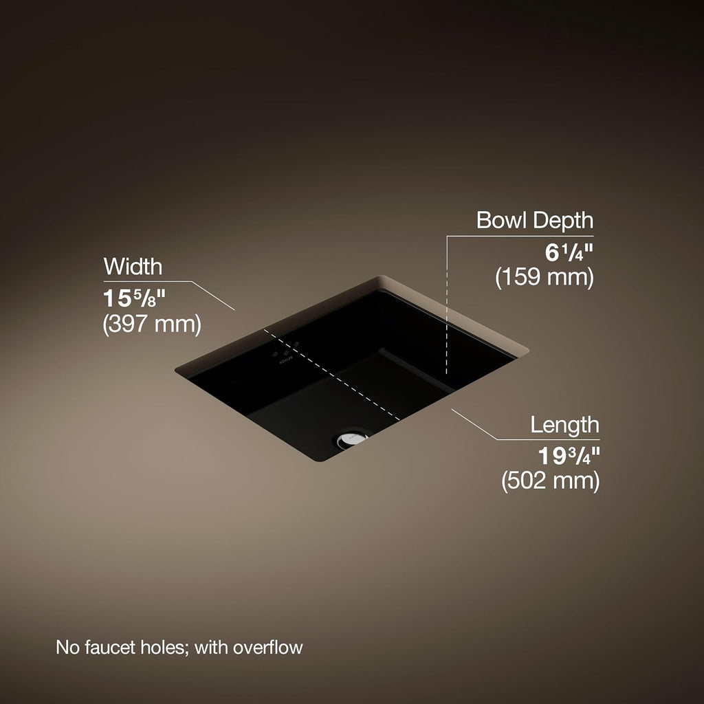 Kohler K-2330-7 Interior 1-Bowl Undermount Bath Sink Black Black