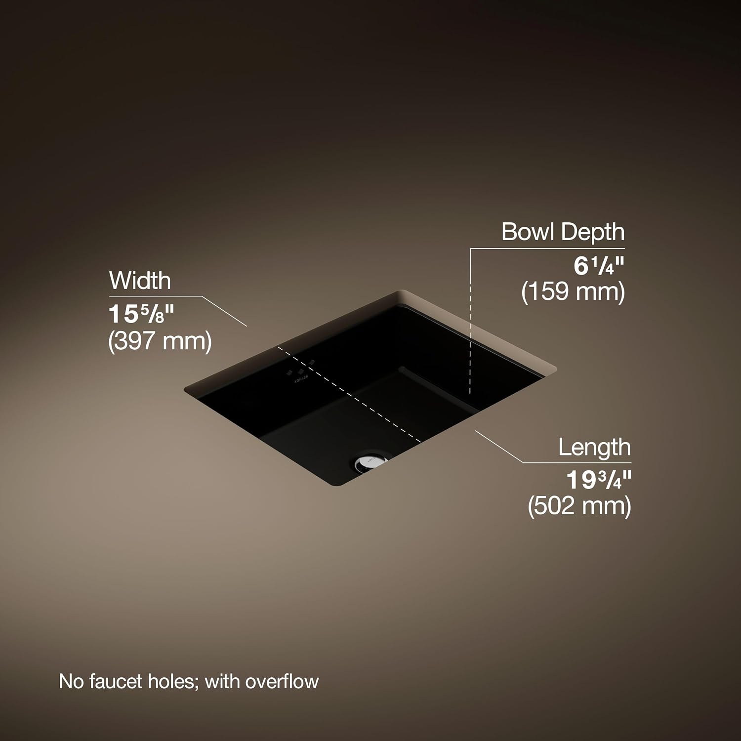 Kohler K-2330-7 Interior 1-Bowl Undermount Bath Sink Black Black