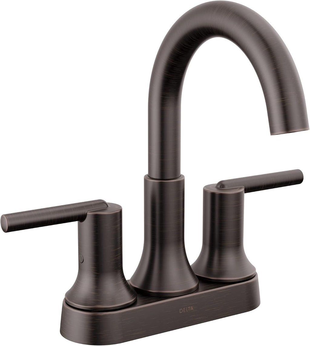 Delta Faucet Trinsic Oil Rubbed Bronze Bathroom Faucet, Bathroom Sink Faucet, Centerset, Diamond Seal Technology, Metal Drain Assembly, Venetian Bronze 2559-RBMPU-DST