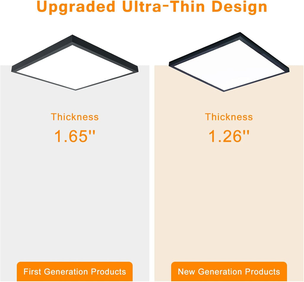 Black 2x2 Surface Mount LED Panel Lights, 40W-30W-20W & 5000K-4000K-3000K Selectable, 0-10V Dimmable, Square, for Kitchen, Shop, 100-277V, ETL, 2 Pack