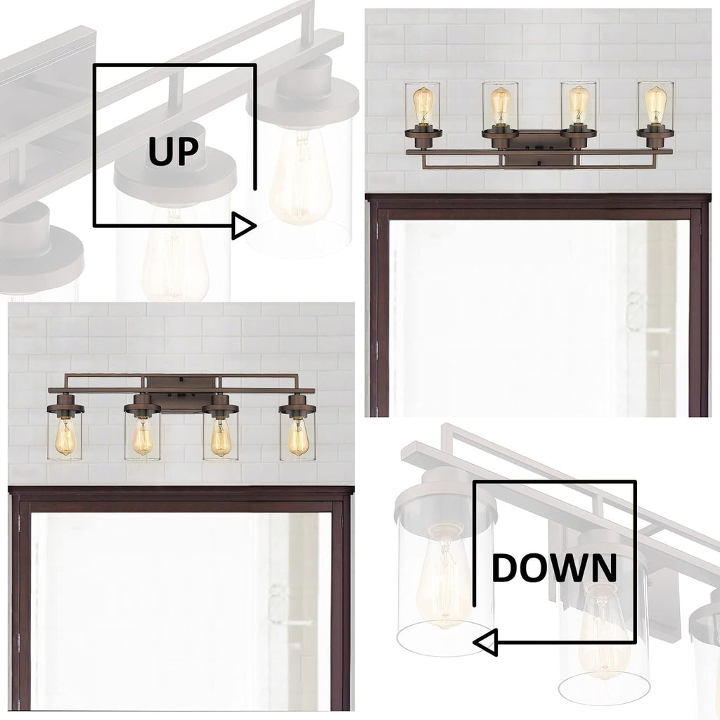 Emliviar 4-Light Vintage Vanity Light - Farmhouse Bathroom Wall Light Fixtures, Oil Rubbed Bronze Finish with Clear Glass, YCE238B-4W ORB
