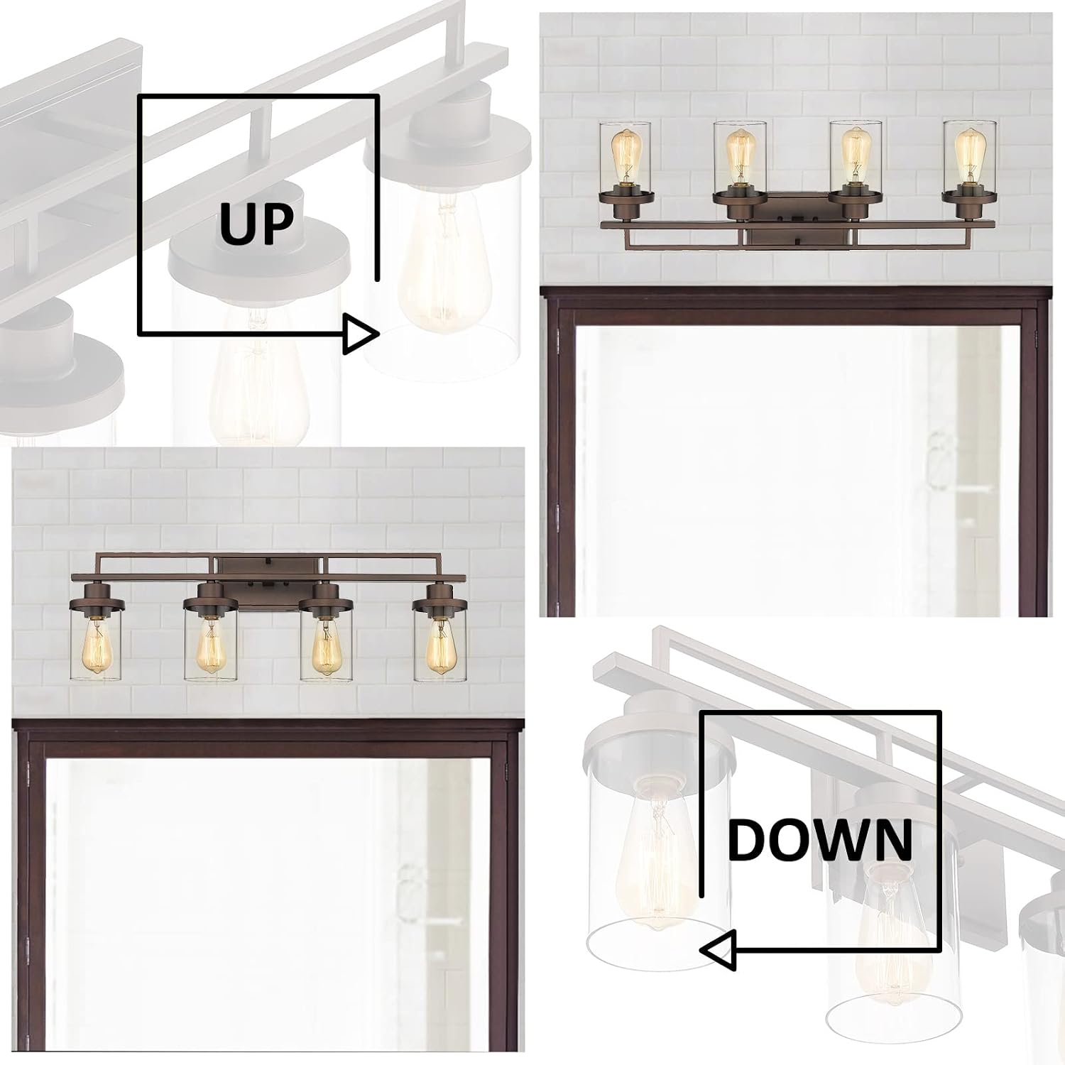 Emliviar 4-Light Vintage Vanity Light - Farmhouse Bathroom Wall Light Fixtures, Oil Rubbed Bronze Finish with Clear Glass, YCE238B-4W ORB