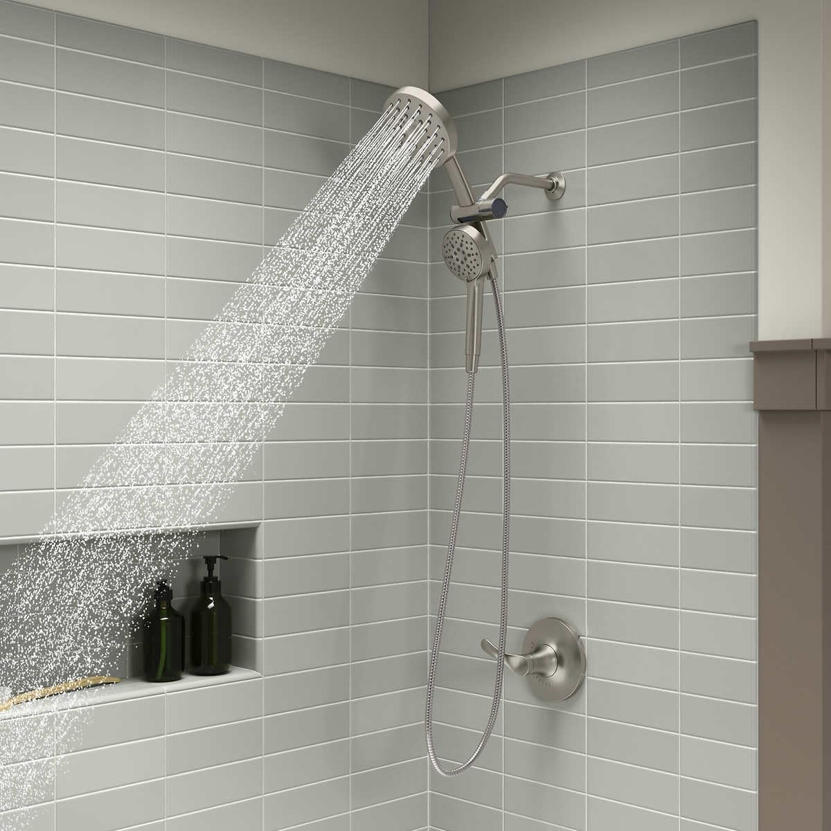 Kohler Prone 3-in-1 Combo Multifunction Shower Head with PowerSweep - ScratchShield Technology - Powerful Massage Spray (Brushed Nickel)