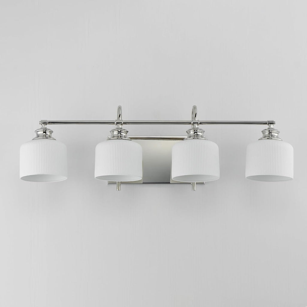 Maxim Lighting Bisque 4-Light Bath Vanity Light | Oil Rubbed Bronze Steel Finish | White Glass Shade | Modern Indoor Light Fixture | Ideal for Bathrooms & Powder Rooms | 21494WTOI