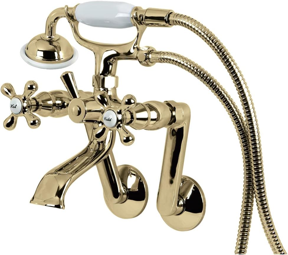 Kingston Brass KS269PB Vintage Wall Mount Clawfoot Tub Filler with Hand Shower, Polished Brass 9.13 x 7.5 x 6