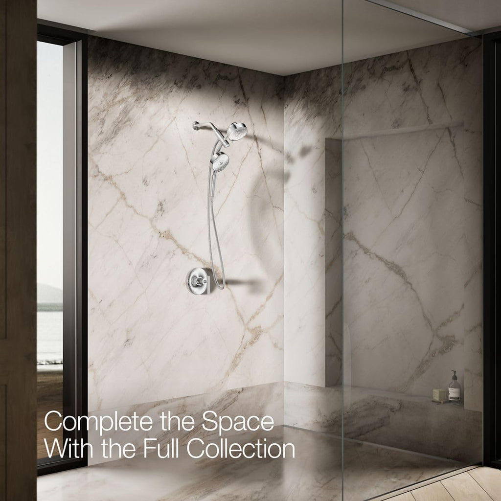 KOHLER 23219-CP Purist 2-in-1 Multi Function Shower Kit includes SHOWERHEAD & HAND SHOWER with Full Coverage & Rotating Rail, Polished Chrome, 2.5 GPM