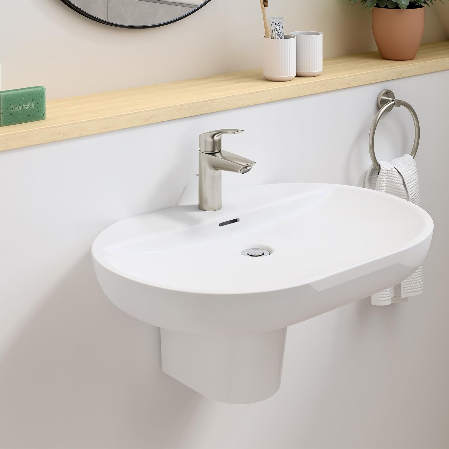 GROHE 32642EN3 Eurosmart, Single Hole Single-Handle S-Size Bathroom Faucet 1.2 GPM, Brushed Nickel