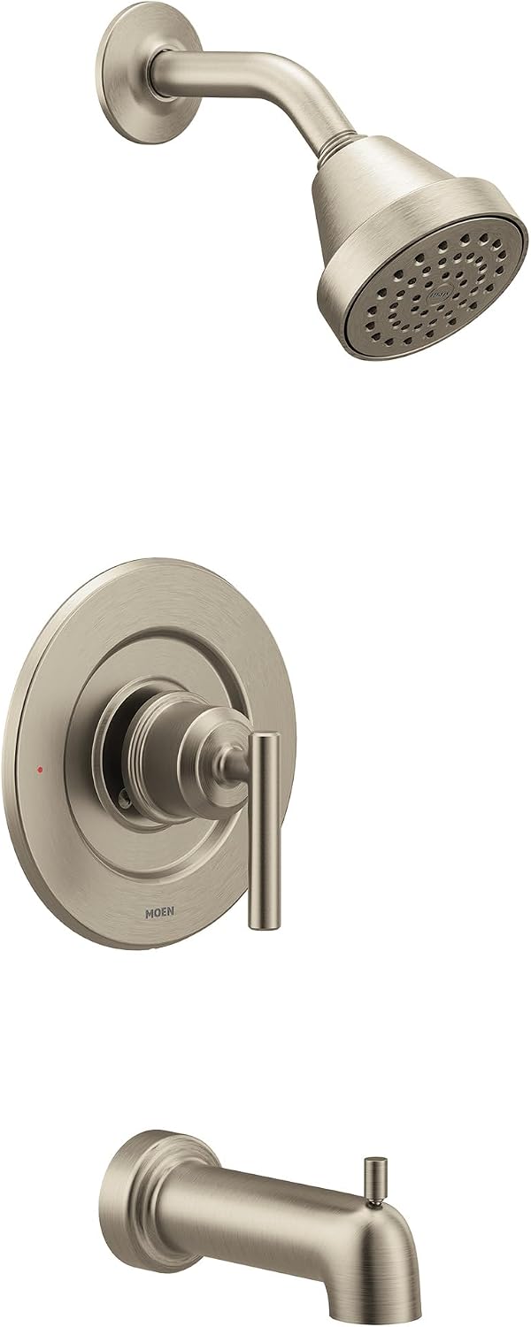Moen Gibson Brushed Nickel Pressure Balancing Eco-Performance Modern Shower Trim, Featuring Single Function Showerhead, Handle, and Tub Spout (Posi-Temp Valve Required), T2903EPBN
