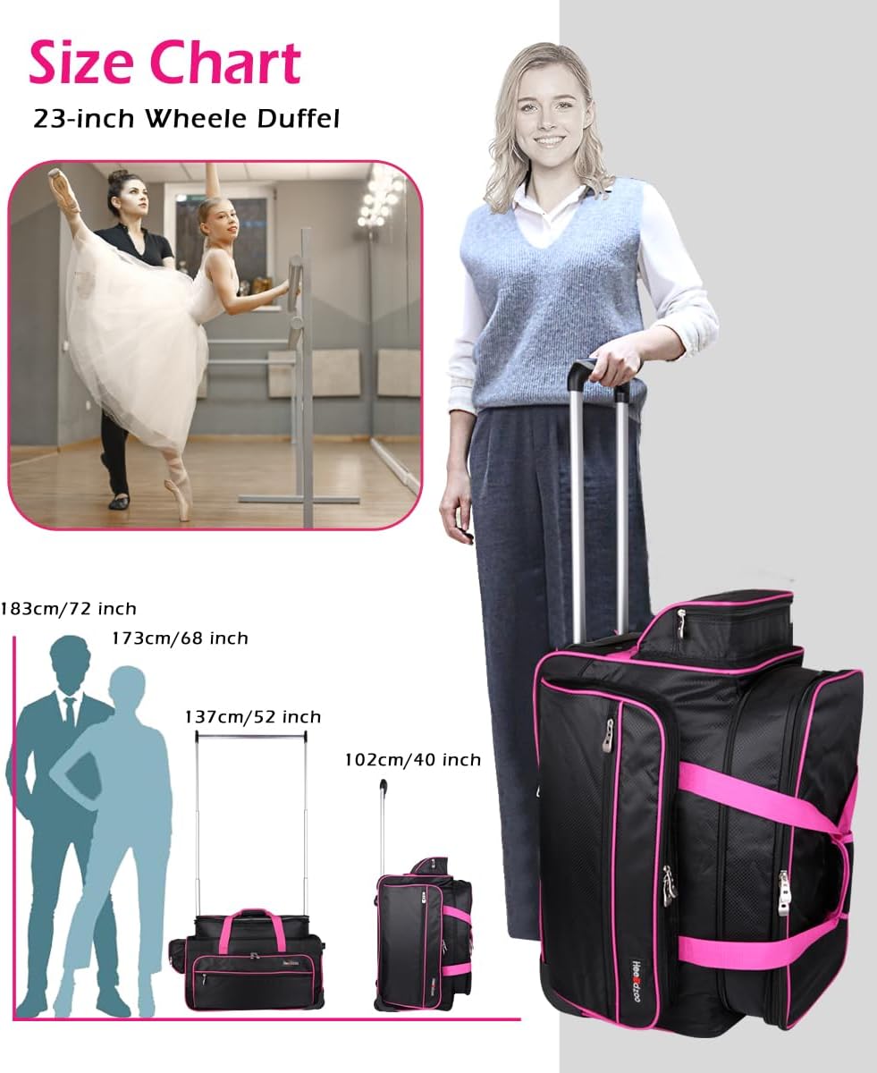 Dance Bag with Garment Rack,23inch Dance Competition Garment Bags with Clothes Rack,Suitcase,Rolling Duffle for Travel, Wheeled Drop-Bottom Upright Luggage Closet Suitcase(Expand-Purple