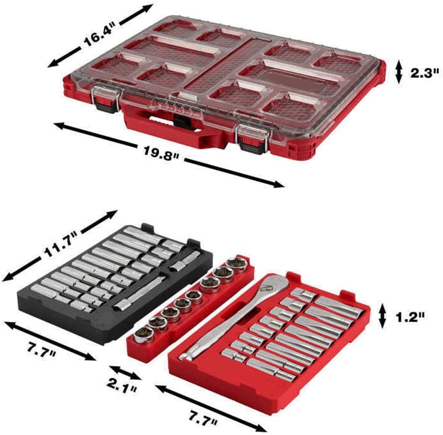 (Two Boxes) Compatible with Milwaukee 48-22-9487 94 PC 1/2' Drive Ratchet/Socket Set w/Packout Organizer