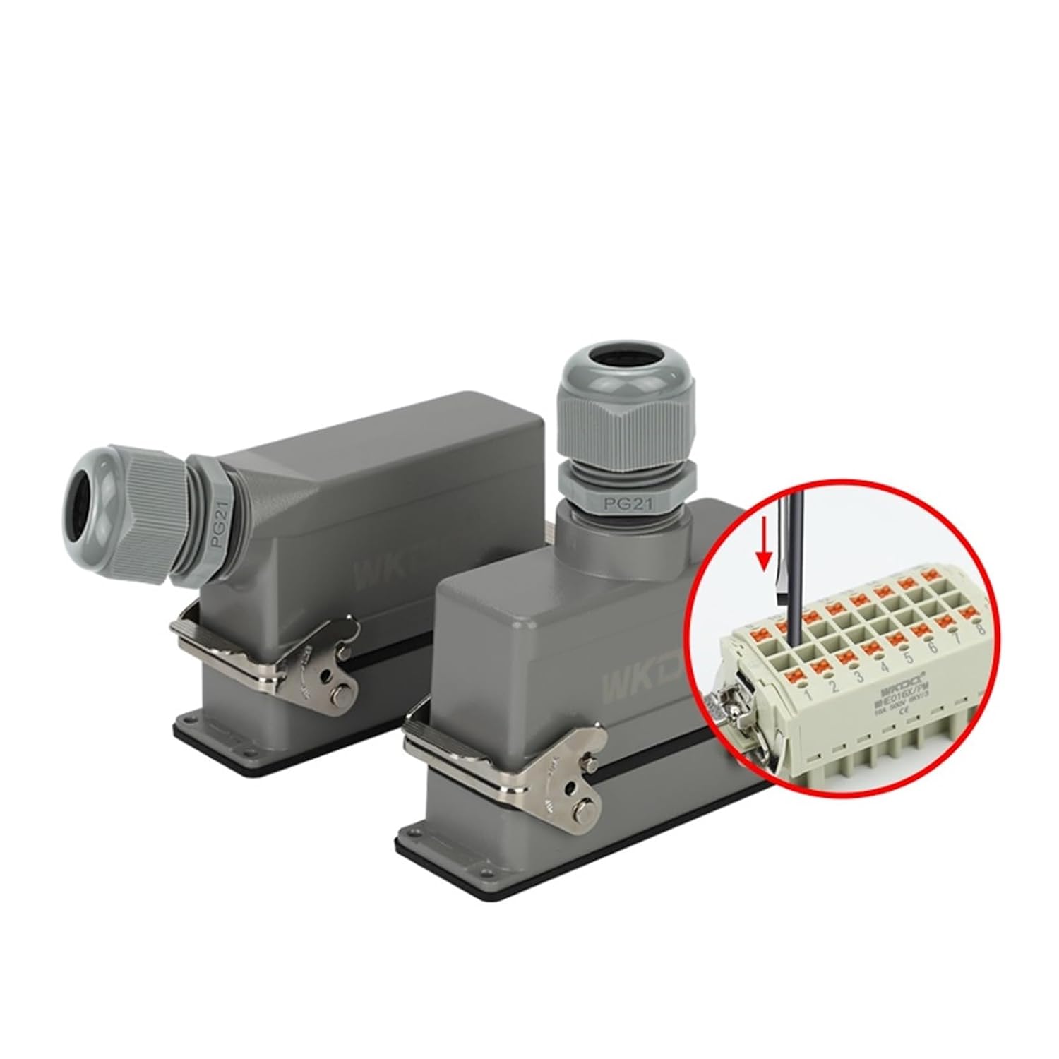 Heavy Duty Push in Connector, 6/10/16/24/32/48 Core, Tool Free Wiring, Waterproof Industrial Power Connector, 1pcs(48 Core Side Entry)
