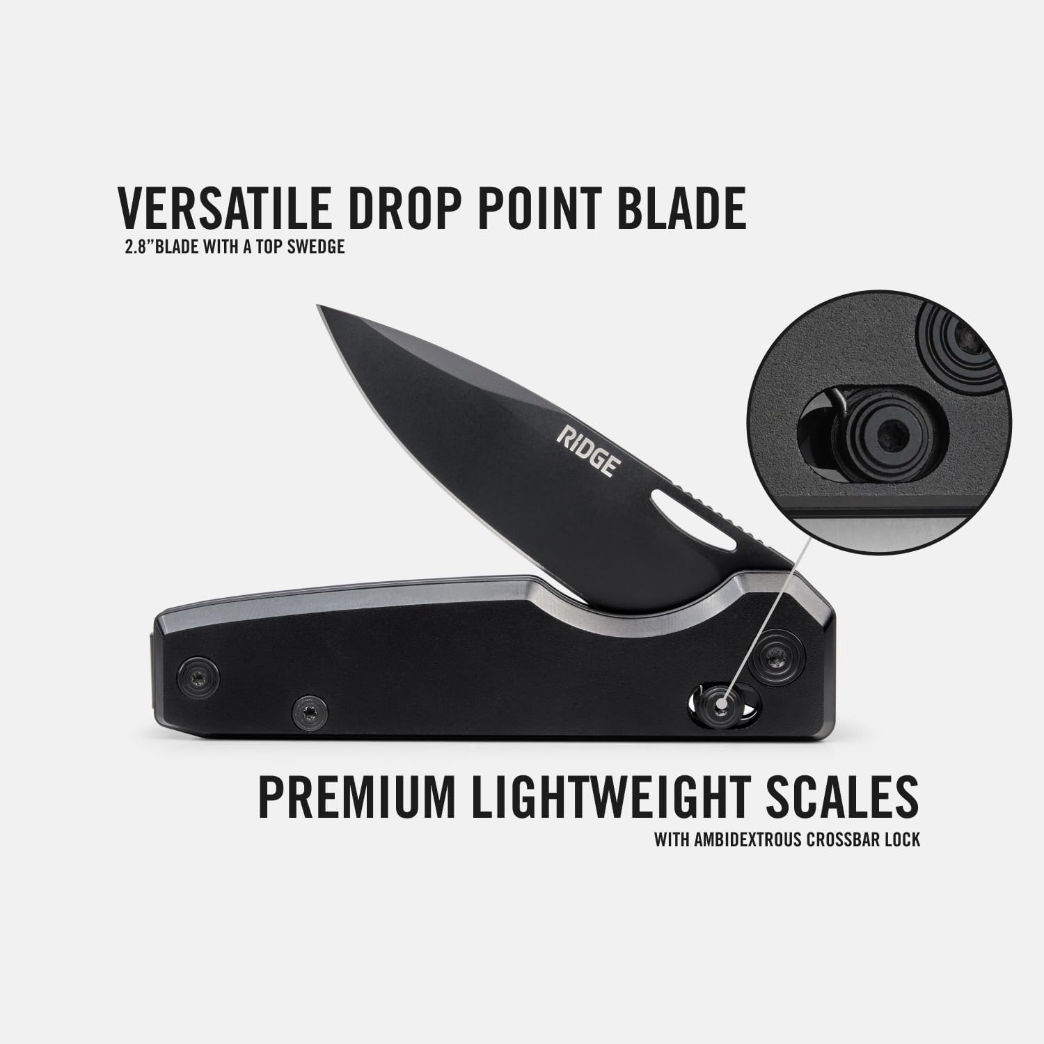 Ridge Everyday Folder Knife - Premium EDC Pocket Knife, Sandvik 14C28N Steel Drop Point Blade with Black DLC Finish, Ceramic Bearings, Deep Carry Clip & Multipurpose Design (Royal Black)