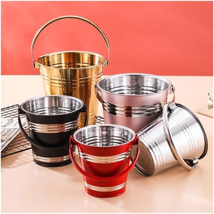 Ice Bucket, 304 Stainless Steel Ice Bucket Bar Restaurant Ice Grain Bucket French Fries Fried Chicken Snacks Carry Bucket Champagne Red Wine Bucket Ice Buckets for Parties(Gold,Large)