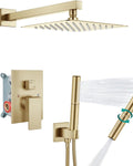 Aolemi Shower Faucet Set, High Pressure Shower System with 2-in-1 Handheld Sprayer, Wall Mount Fixture Combo with Rough-in Valve, 10 Inch Shower Head, Brushed Gold