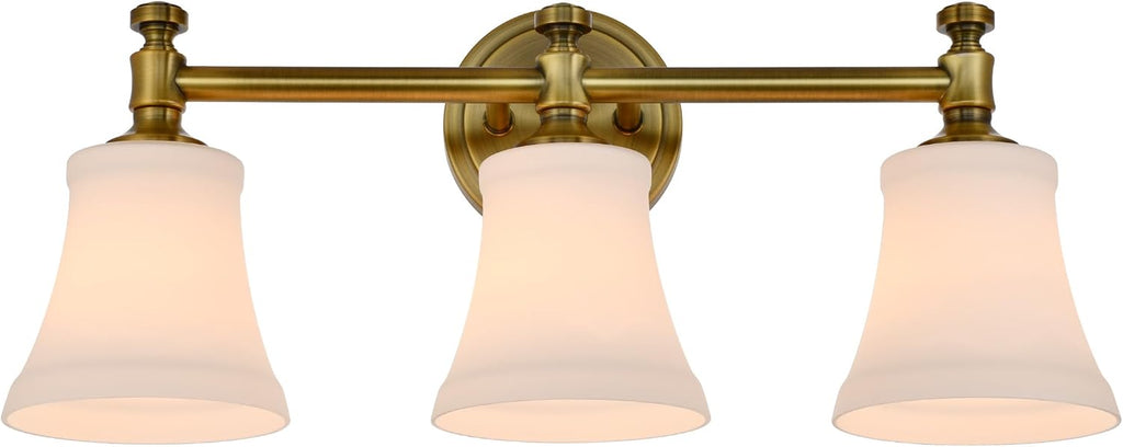 Champagne Bronze Bathroom Vanity Light Fixtures, Traditional Gold 3 Lights Wall Sconce Lighting with Large Opal Glass Shade, Porch Wall Mount Light Fixture for Bathroom, Mirror Cabinets Hallway Stairs