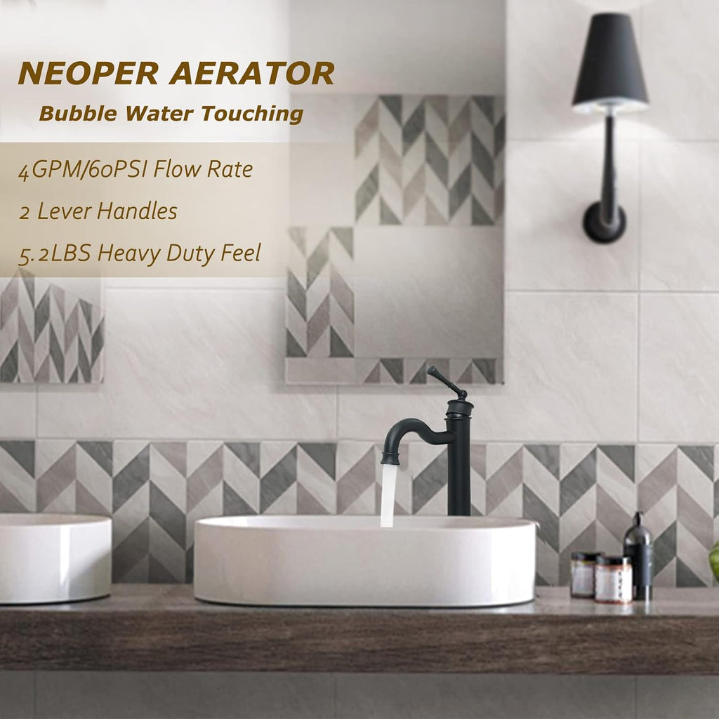 Vessel Sink Faucet Matte Black Bathroom Tall Faucet Single Hole Deck-Mount Pop up Drain Assembly Without Overflow Water Supply Lines Included