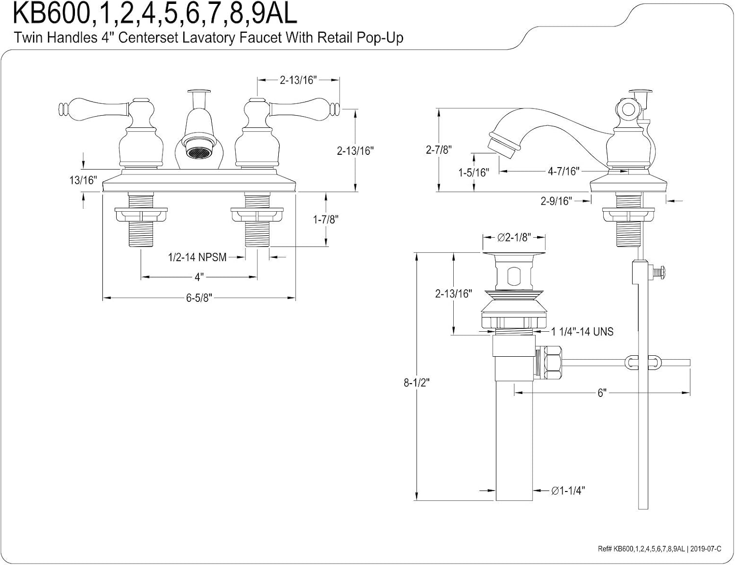Kingston Brass KB605AL Restoration 4-Inch Centerset Lavatory Faucet with Metal lever handle, Oil Rubbed Bronze