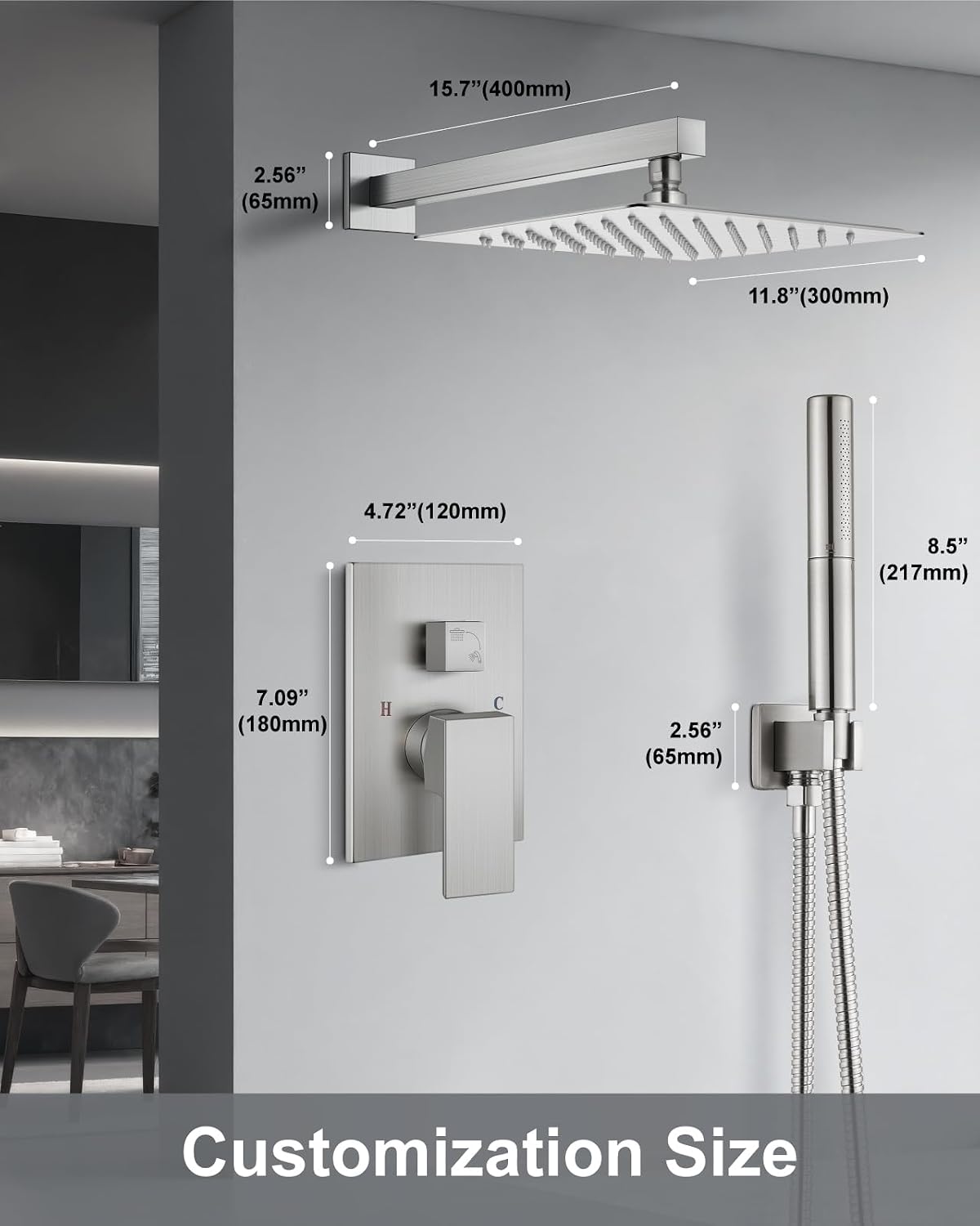 Aolemi Shower Faucet Set, High Pressure Shower System with 2-in-1 Handheld Sprayer, Wall Mount Fixture Combo with Rough-in Valve, 12 Inch Shower Head, Brushed Nickel