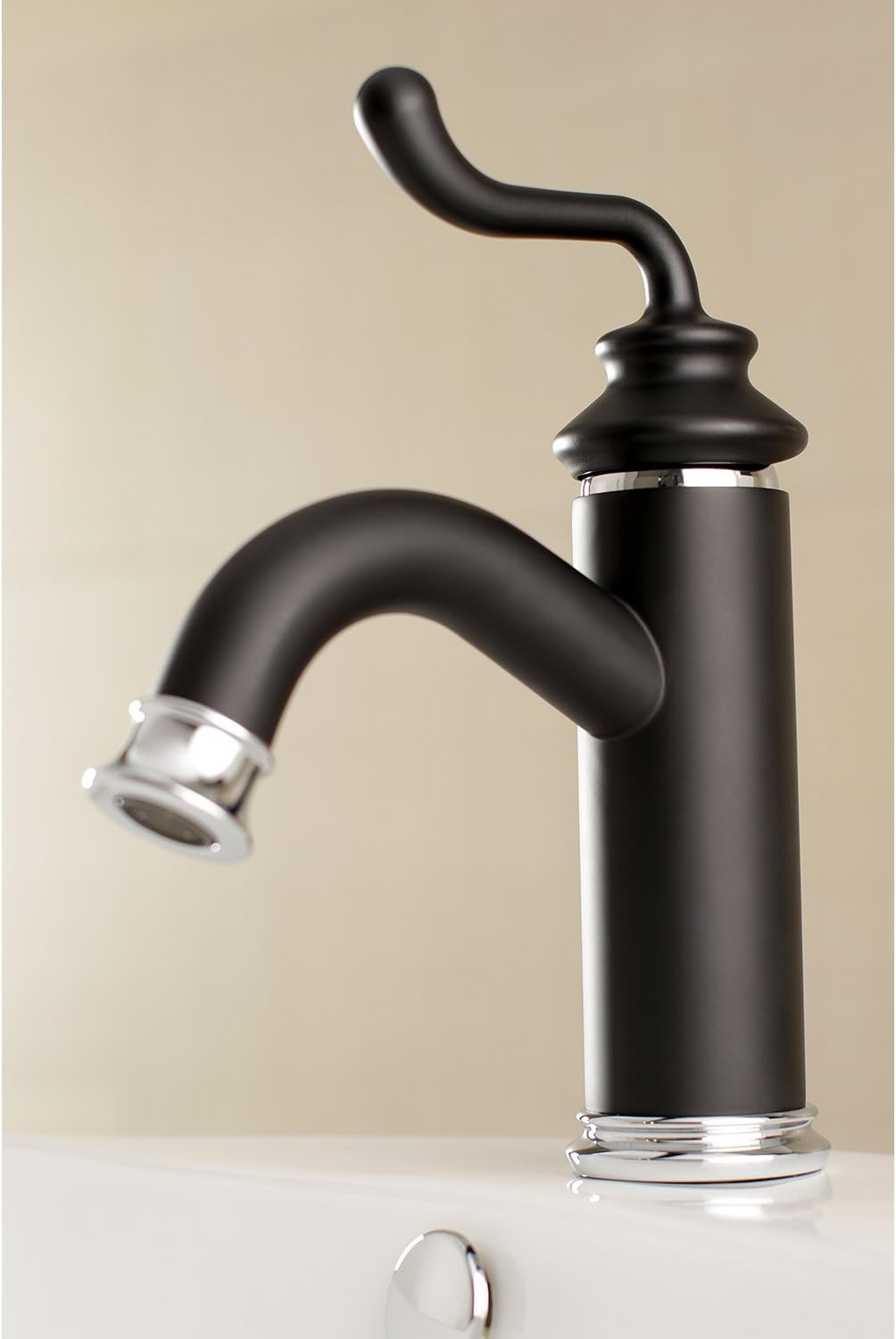 Fauceture LS5417RL Royale Single-Handle Bathroom Faucet with Push Pop-Up, Matte Black/Polished Chrome