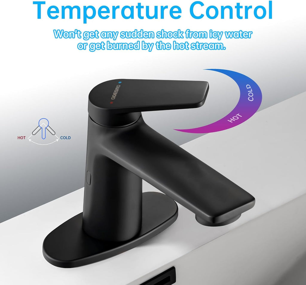 Touchless Smart Bathroom Faucet for 1 or 3 Holes, Automatic Sensor Faucet 1 Handle, Adjustable Cold & Hot Temperature & Water Flow, Short & Long Instruction Modes, Metal (29100 Matte Black)