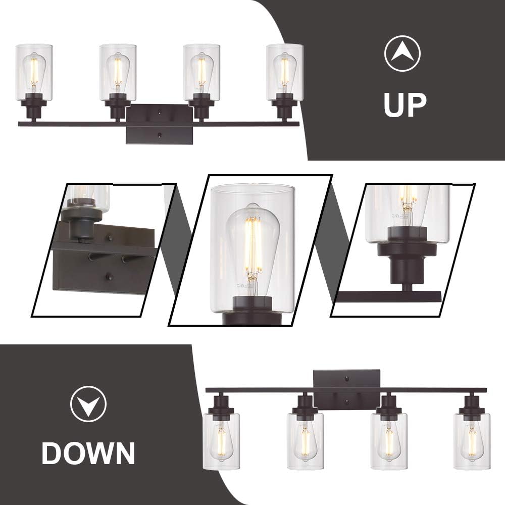 MELUCEE 4 Lights Wall Sconce Lighting Oil Rubbed Bronze Finished with Clear Glass, Bathroom Vanity Light Fixtures Wall Lights Bedroom Porch Kitchen Living Room (Patent No.: US D963914 S)
