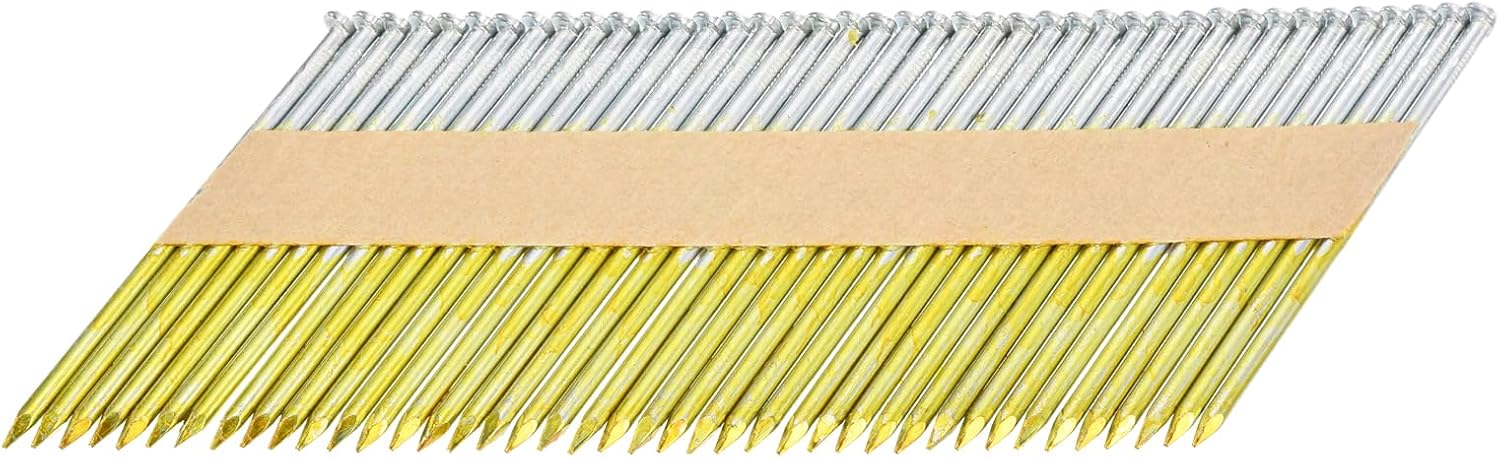 uxcell 1000Pcs 34 Degree 0.131' x 3-1/2' Framing Nails, Galvanized Carbon Steel Paper Collated Nails for Furniture/Constructions, Color Zinc