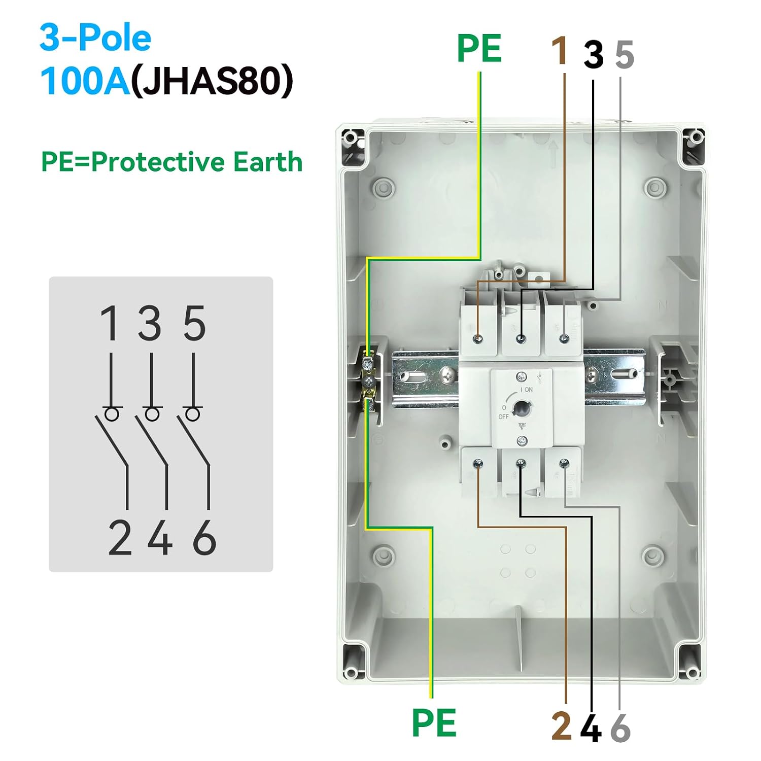 UL Listed 100 Amp AC Disconnect Switch 3-Pole 800VAC IP66 Waterproof PV Isolation 100A Service Disconnect Box Outdoor 3-Ways 100A Heavy Duty Safety Switch