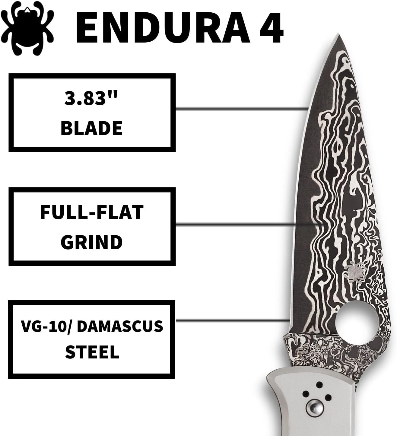 Spyderco Endura 4 Folding Pocket Knife with 3.8' VG-10 Damascus Steel Blade and Titanium Handle - EDC Knife for Men and Women, Perfect for Hunting, Tactical, Camping, Survival - PlainEdge - C10TIPD