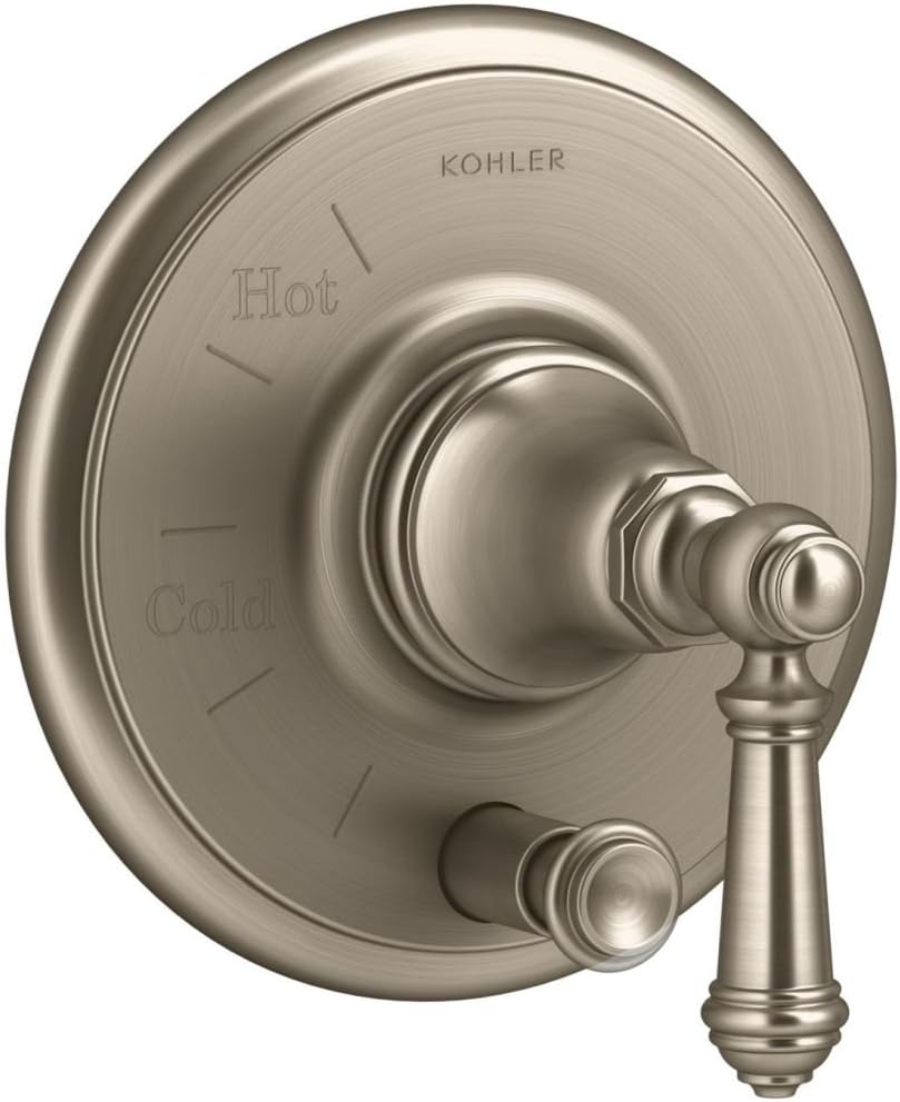 Kohler K-T72768-4-BV Artifacts Rite-Temp Pressure-Balancing Valve Trim with Push-Button Diverter and Lever Handle, Vibrant Brushed Bronze