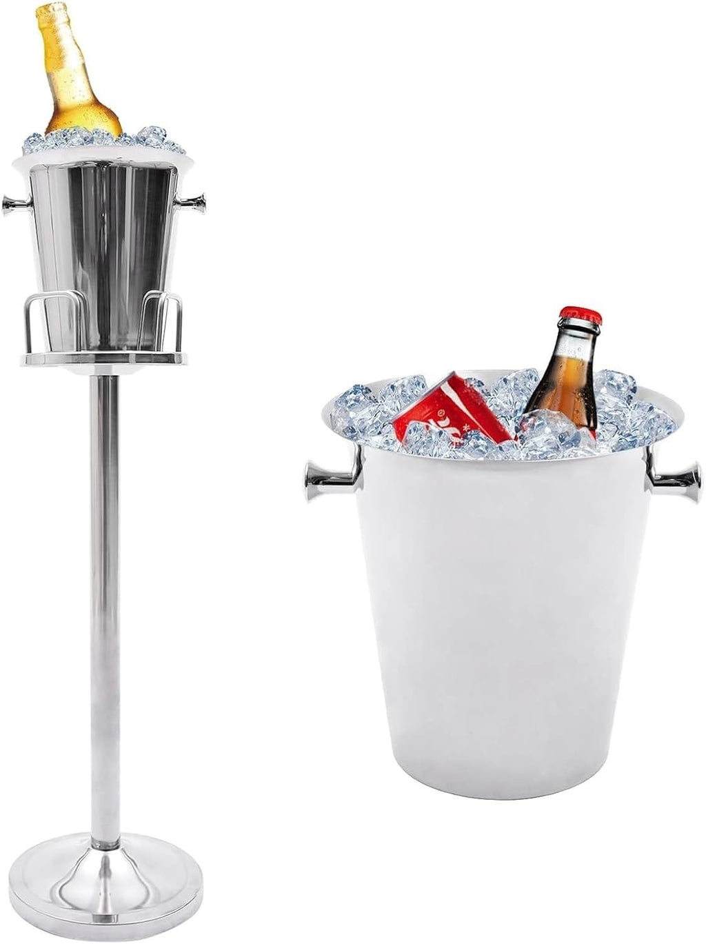 Ice Bucket with Stand Stainless Steel Standing Ice Cube Container, Wine Bucket on Stand Gold Ice Bucket for Party Wine Beer Club Bar