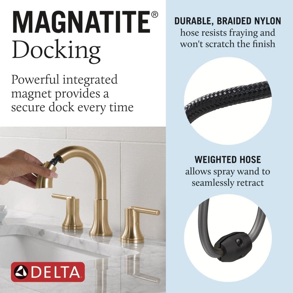Delta Faucet Trinsic Pull Down Bathroom Faucet, Bathroom Pull Out Faucet, Gold Widespread Bathroom Faucet 3 Hole Pull Down, Bathroom Sink Faucet with Magnetic Docking, Champagne Bronze 3559-CZPD-DST