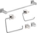 KIBI Cube Bathroom Hardware Set, 5-Piece Accessories Set | 18' Towel Bar, Towel Ring, Toilet Paper Holder, 2 Robe Hooks | Solid Brass Wall Mounted Bathroom Fixtures | Brushed Nickel, C-KBA15-5-4