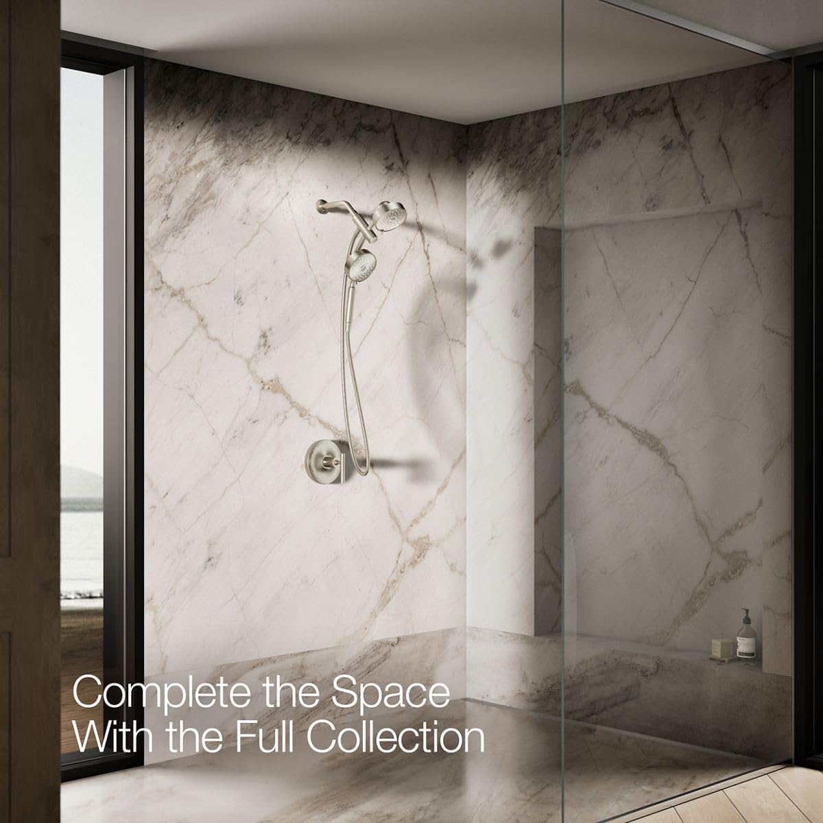 KOHLER 23219-BN Purist 2-in-1 Multi Function Shower Kit with SHOWERHEAD & HAND SHOWER, Full Coverage & Rotating Rail, Vibrant Brushed Nickel, 2.5 GPM
