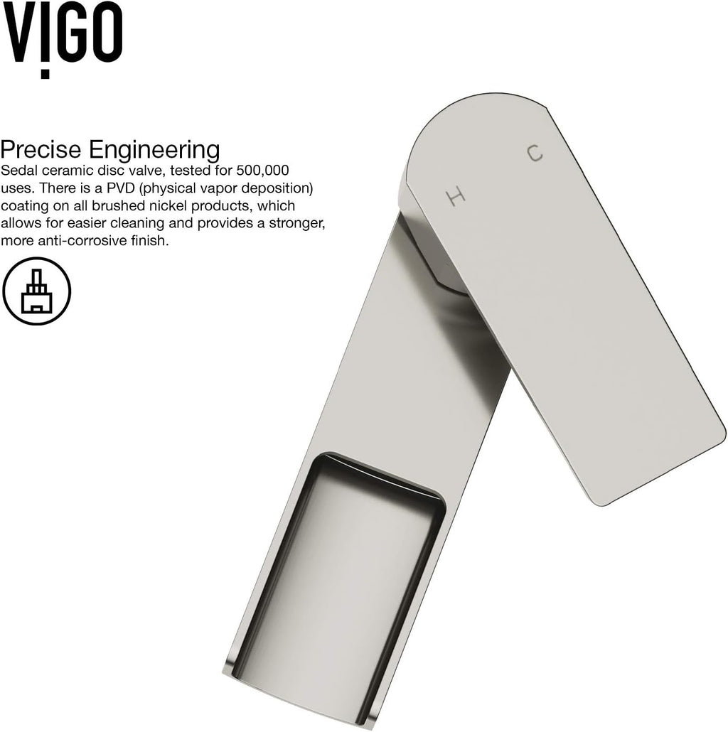 VIGO Amada Waterfall Single-Handle Single-Hole Mount Vessel Bathroom Sink Faucet, 10-Inch, Brushed Nickel, Modern Design, Solid Brass, 1.2 GPM WaterSense & Ceramic Disc Valve, Corrosion-Resistant
