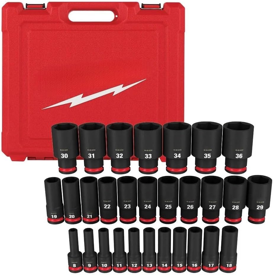 29 PC 49-66-7015 non-slip hex Sockets for Milwaukee 1/2' Drive Metric 6 Point Impact Socket Set with Carrying Case