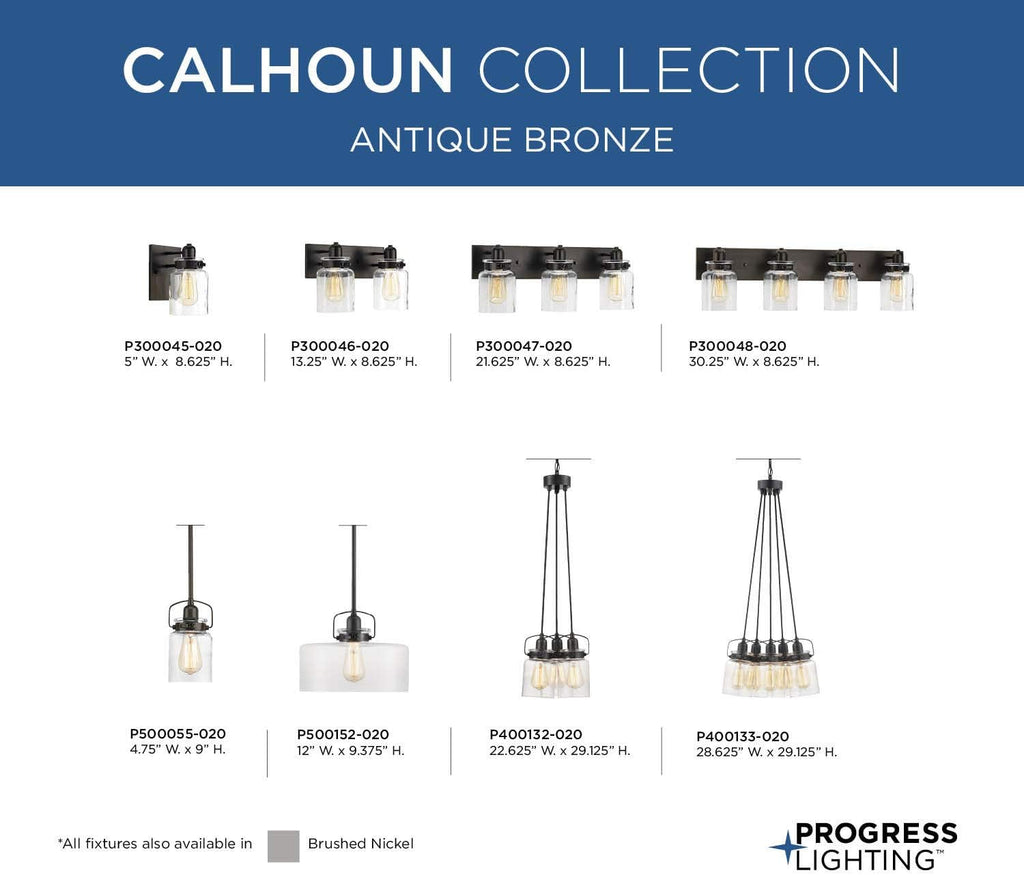 Progress Lighting P300046-020 Calhoun Collection Clear Glass Farmhouse Bath Vanity Light, 2-Light, Antique Bronze