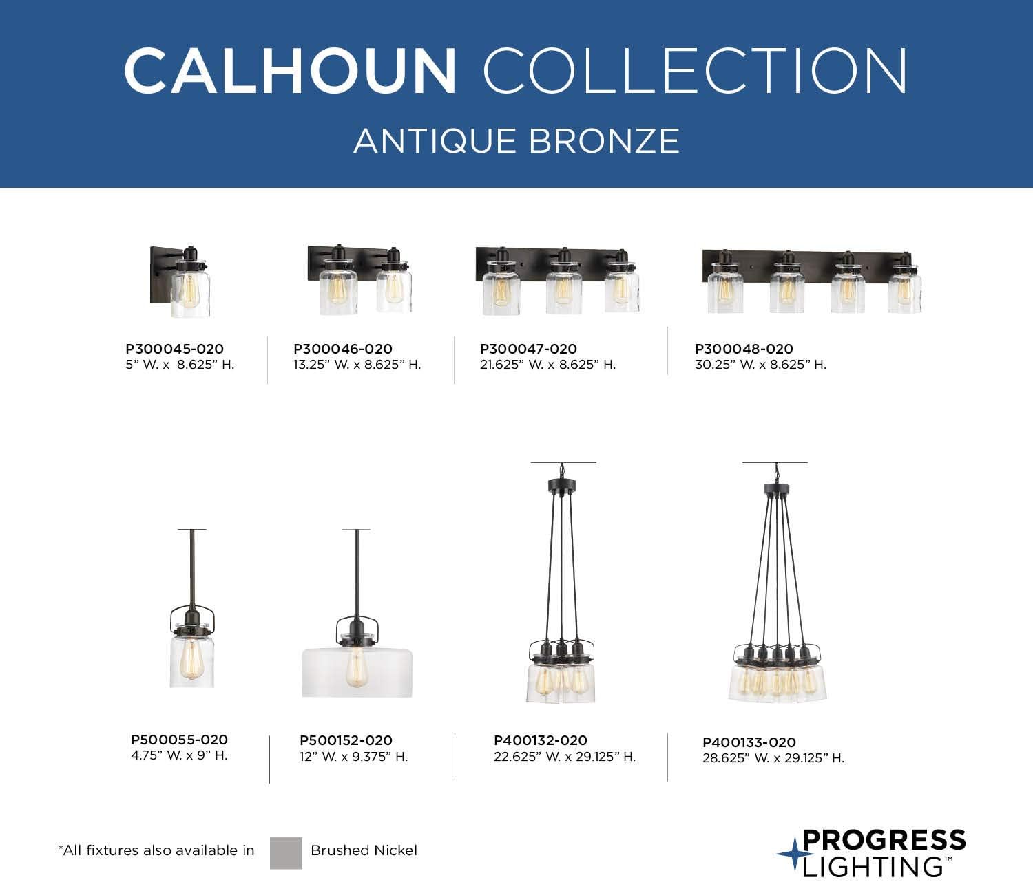 Progress Lighting P300046-020 Calhoun Collection Clear Glass Farmhouse Bath Vanity Light, 2-Light, Antique Bronze